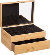 Decopatent Luxe Juwelendoos - Spiegel 26 Vakken en Lade - Bamboe houten - Sieradenhouder - Bijouterie Kist - Sieradendoos Dames