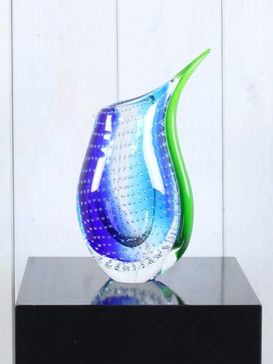 Vaasje uit glas NZV-289, glazen vaas, vaas glas, glasvaas, blauw/groen vaas