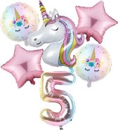 Set van 6 Stuks Unicorn / Eenhoorn ballonnen Verjaardagsfeestje Decoraties ( 5 jaar)