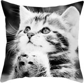 Dieren kussenhoes kat - Black and White - Sierkussen - 45x45 cm