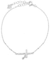 Dielay - Armband Dames - Kruis met Zirkonia - 925 Sterling Zilver - Lengte Verstelbaar 17-20 cm