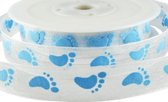 Geboorte Baby Lint 15mm (1,5cm) | Organza Lint | Geboorte Jongen |  Baby Voetjes | Wit Blauw | Cadeaulint | Rol: 20 Meter