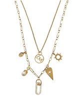 ZATTHU JEWELRY - N20FW232 - DJEM DUBBELE KETTING MET BEDELS  EN ZIRKONIA - GOUD