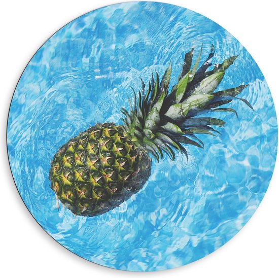 Dibond Wandcirkel - Ananas Drijvend in Water - Foto op Aluminium Wandcirkel (met ophangsysteem)