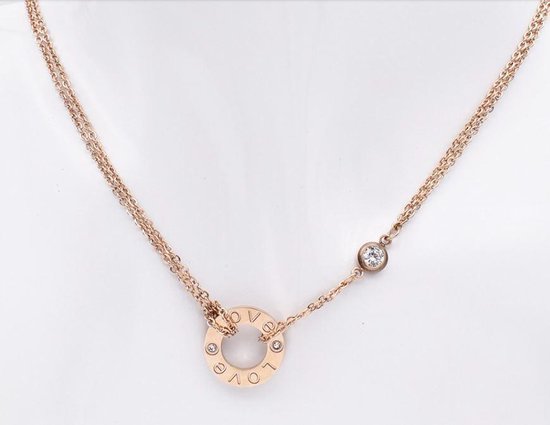Luxe dames ketting Rose Gold - collier Love - zirkonia kristal -  kerstcadeau... | bol.com