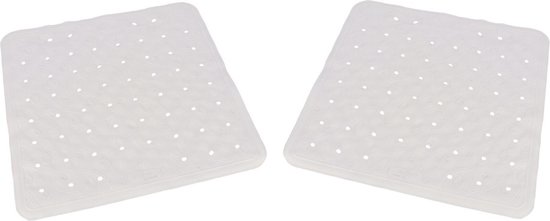 Set van 2x stuks witte anti-slip badmat/douchemat 54 x 54 cm vierkant -Douchecabine mat - Grip mat voor in douche of bad