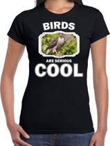 Dieren vogels t-shirt zwart dames - birds are serious cool shirt - cadeau t-shirt havik roofvogel/ vogels liefhebber S