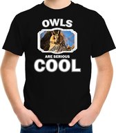 Dieren uilen t-shirt zwart kinderen - owls are serious cool shirt  jongens/ meisjes - cadeau shirt ransuil/ uilen liefhebber XS (110-116)