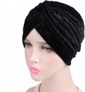 Tulband - Head wrap - Chemo muts - Velvet - Tulband cap - Hoofddeksel - Fluweel- Hoofddoek - Muts - Zwart - Hijab - Slaapmuts - Hoofdwear