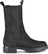 PS Poelman Lynn Dames Nubuck Leren Chelsea Enkellaarzen met Elastiek - Zwart - Maat 41