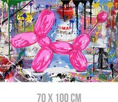 Allernieuwste Canvas Schilderij Graffiti Ballon Hond - Modern Graffitti Streetart - Poster - 70 x 100 cm - Kleur