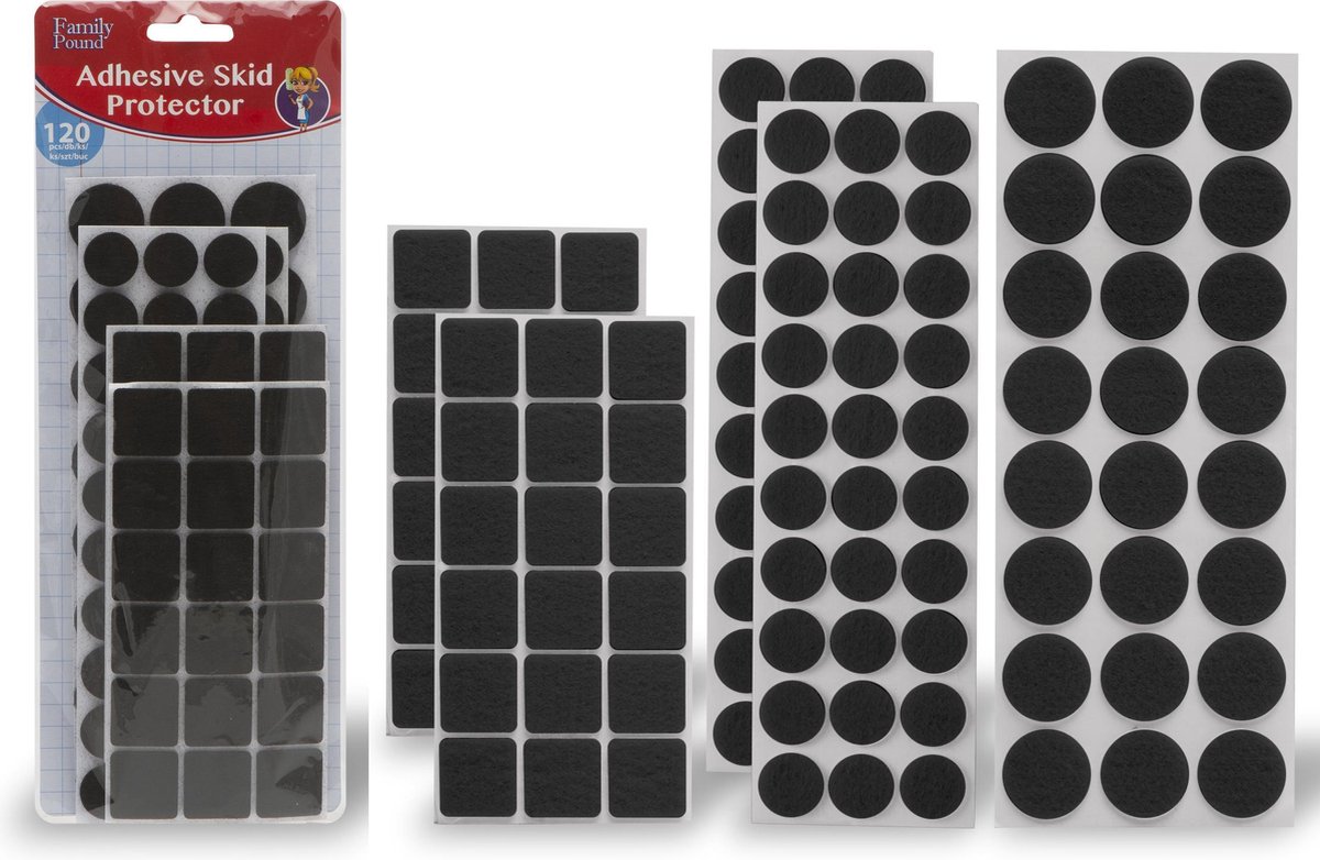Family Pound - Anti Kras Vloerbeschermer Vilt - Zwart - Complete set (120 stuks) - Meubelvilt Zelfklevend op De Prijzenvolger