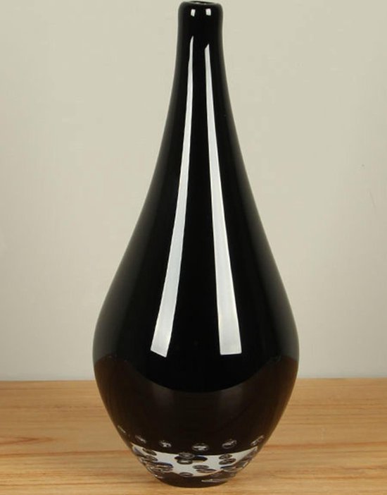 Glazen vaas zwart met luchtbelletjes 37 cm, SA-6, vaas glas, zwarte vaas,  handgemaakte... | bol.com
