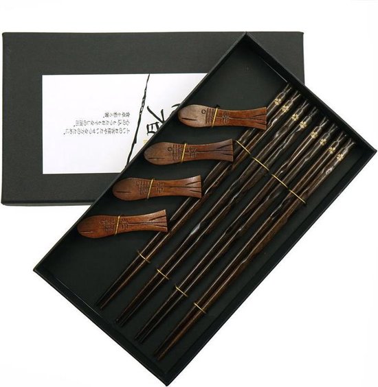 Foto: Asiansticks luxe houten chopsticks met houder sushiset voor 4 personen cadeauset