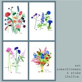 Flowerpainting by Albertien - Handgeschilderde kaarten - Set zomerbloemen assortie 4st - enkel