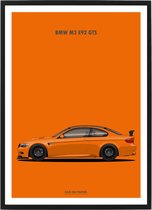 BMW M3 GTS Oranje op Poster - 50 x 70cm - Auto Poster Kinderkamer / Slaapkamer / Kantoor