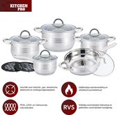 Kitchen Pro Plus - 12 Delig - Roestvrijstalen Pannenset - 5 Pannen - Pannenset Inductie - Keuken - RVS - Vaatwassen Bestendig