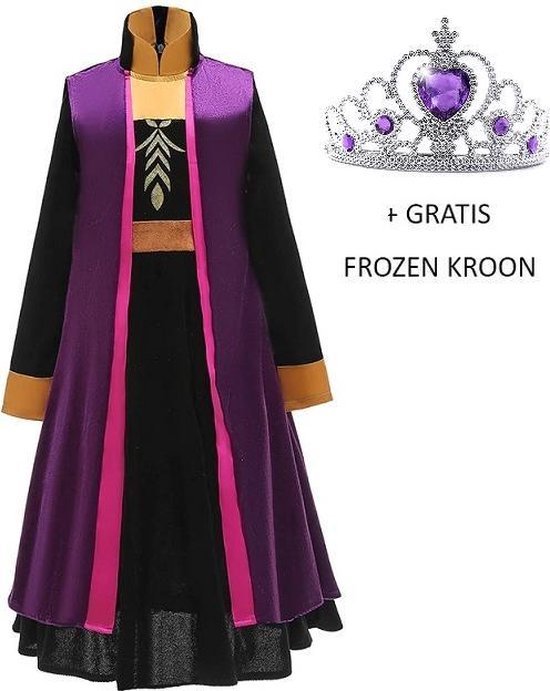 Frozen 2 Anna jurk met cape (2-delig) + gratis kroon - 98/104 (110) 3-4  jaar -... | bol