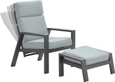 Garden Impressions Max verstelbare loungestoel met voetenbank - aluminium - carbon black/ mint grey