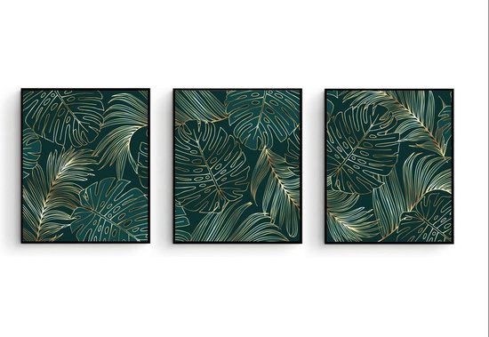 Set' affiches 3 feuilles de palmier botaniques dorées - 70x50cm - Plantes - Décoration murale