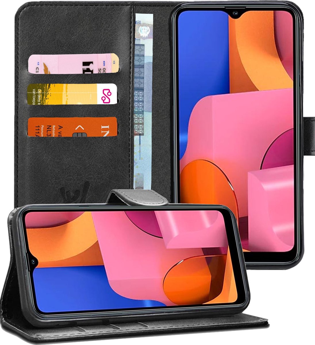 Hoesje geschikt voor Samsung Galaxy A20s - Book Case Kunstleer Pasjeshouder Zwart