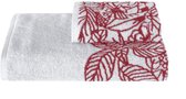 Fienzi - Handdoek & Badlaken, Set van 2 - 50 x 90 Saunalaken 100x150 cm, Wit & Rood, Papua Flowers