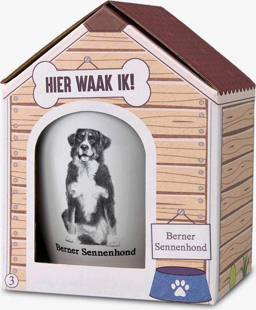 Mok - Hond - Cadeau - Berner Sennenhond - Gevuld met een verpakte zuurtjesmix - In cadeauverpakking met gekleurd lint