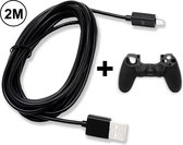 EYSLife® PS4 Oplaadkabel - 2 Meter - 2.4A Snellader Kabel - High Speed - Gratis Controller Beschermhoesje - PlayStation 4 Oplader - PS4 Accessoires