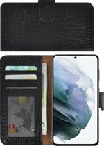 Samsung Galaxy S21 hoesje - Bookcase - Samsung S21 Hoesje Book Case Wallet Echt Leer Croco Zwart Cover