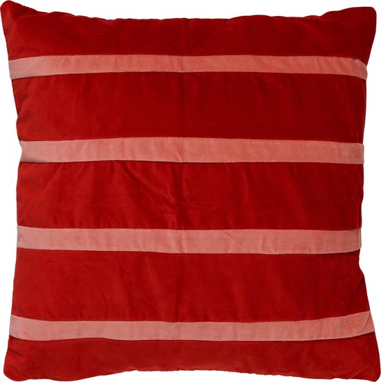 Dutch Decor PEMM - Kussenhoes elvet 45x45 cm - rood - aurora red - roze streepjes - color blocking - met rits