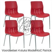 (Set van 4 stuks) Kantinestoel Patrick rood met grijs onderstel. Stapelstoel kuipstoel vergaderstoel tuinstoel kantine stoel stapel stoel kantinestoelen stapelstoelen kuipstoelen b