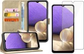 Samsung A32 Hoesje en Samsung A32 Screenprotector - Samsung Galaxy A32 5G Hoesje Book Case Leer Wallet Goud + Screen Protector Glas