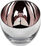 Luxe waxinelicht houder Candie  glas - roze paars gekleurd en zilver - kaarshouder glas- kaarstandaard mondgeblazen