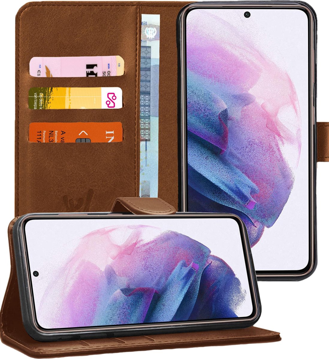 Hoesje geschikt voor Samsung S21 - Book Case Kunstleer Wallet - Bruin
