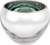 Luxe waxinelicht houder sicore  glas - aqua groen gekleurd en zilver - kaarshouder glas- kaarstandaard mondgeblazen