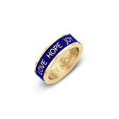 Key moments 8KM-R0009-54 Stalen Ring - Dames - Donker Blauw - Emaille - LOVE HOPE JOY - Maat 54 - Staal - Gold Plated