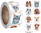 500 stickers op rol honden en katten 2,5 cm