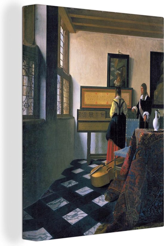 Canvas Schilderij The music lsesson - Johannes Vermeer - 30x40 cm - Wanddecoratie