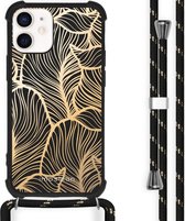 iMoshion Design hoesje met koord voor de iPhone 12 Mini - Bladeren - Goud / Zwart