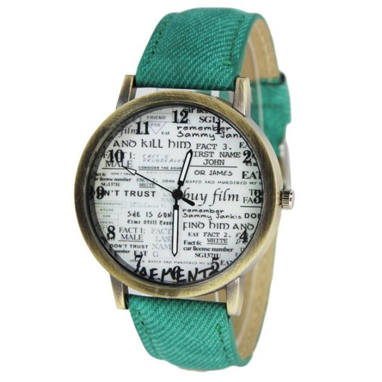 Fako® - Horloge - Krantenkoppen - Groen