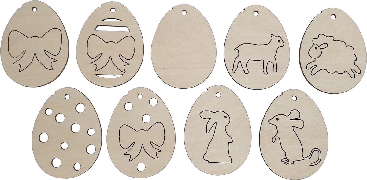 Era Wood - Paasversiering - houten ornamenten - multiplex - geschuurd - hangers - Pasen - eieren