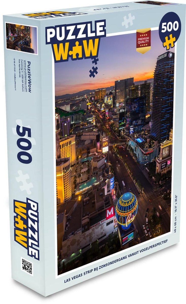 Afbeelding van product Puzzel 500 stukjes Las Vegas Strip - Las Vegas Strip bij zonsondergang vanuit vogelperspectief puzzel 500 stukjes - PuzzleWow heeft +100000 puzzels