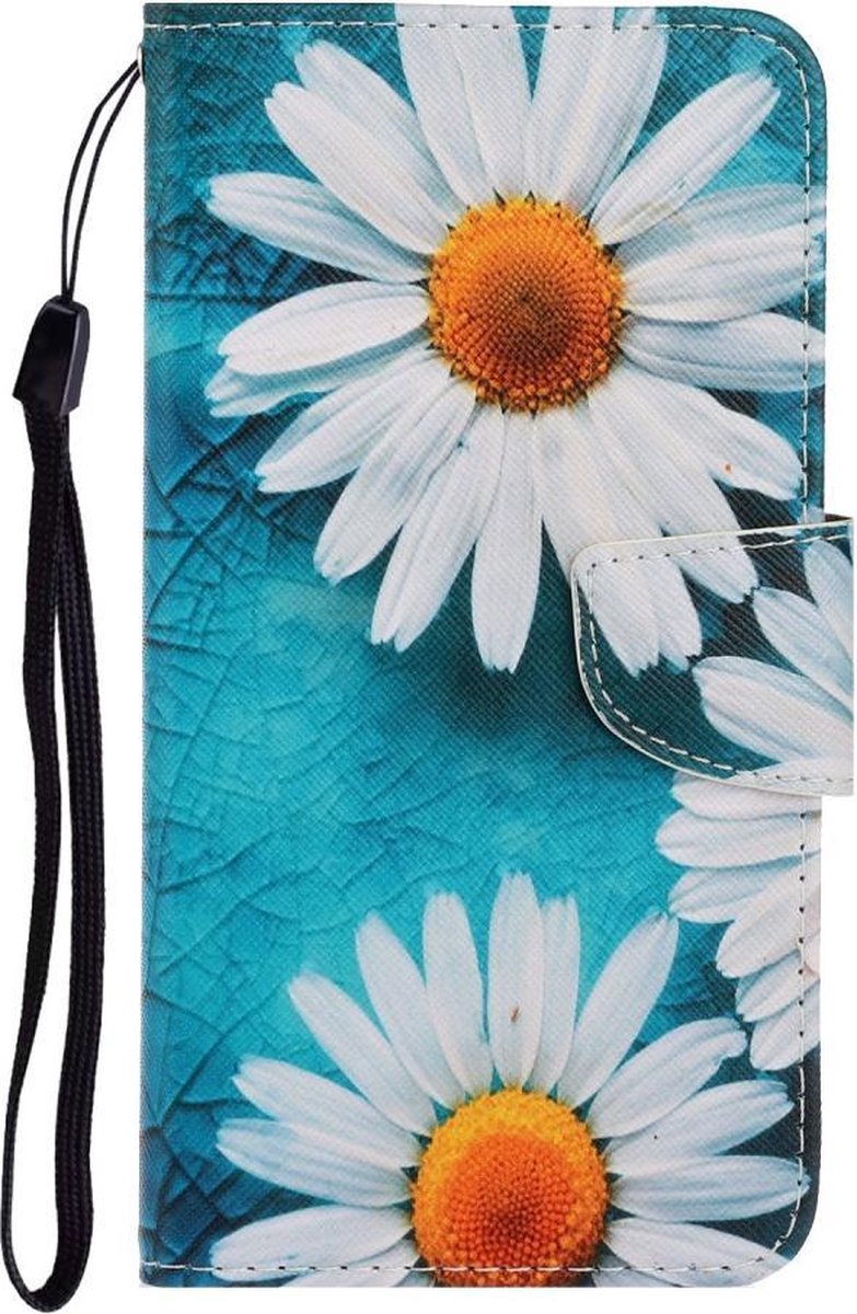 Wit bloemen book case hoesje Telefoonhoesje geschikt voor Samsung Galaxy A72