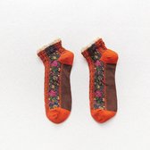 Dames Sokken - 1 paar - Roodoranje - Vintage - Maat 36 - 41 - Fleurige Bloemen - Comfortabel en Duurzaam