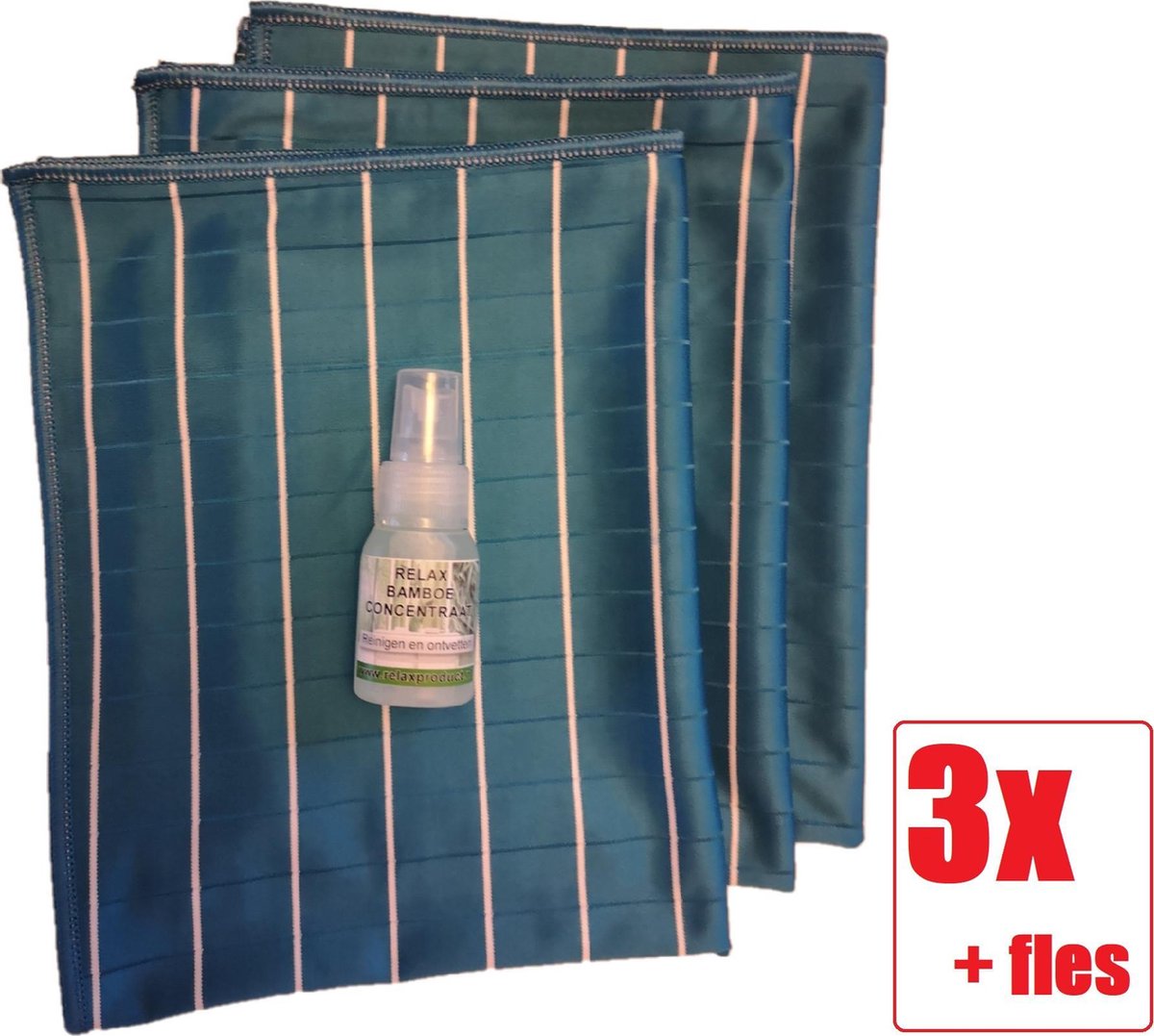 Goedkoopste Bamboe Glasdoek - Glasdoeken - Microvezeldoek - Schoonmaakdoek - Droogdoek - Zeem - Ramendoek - Keukendoek - Wonderdoek - Streeploos schoonmaken - 3 STUKS BLAUW Relax Bamboe Concentraat