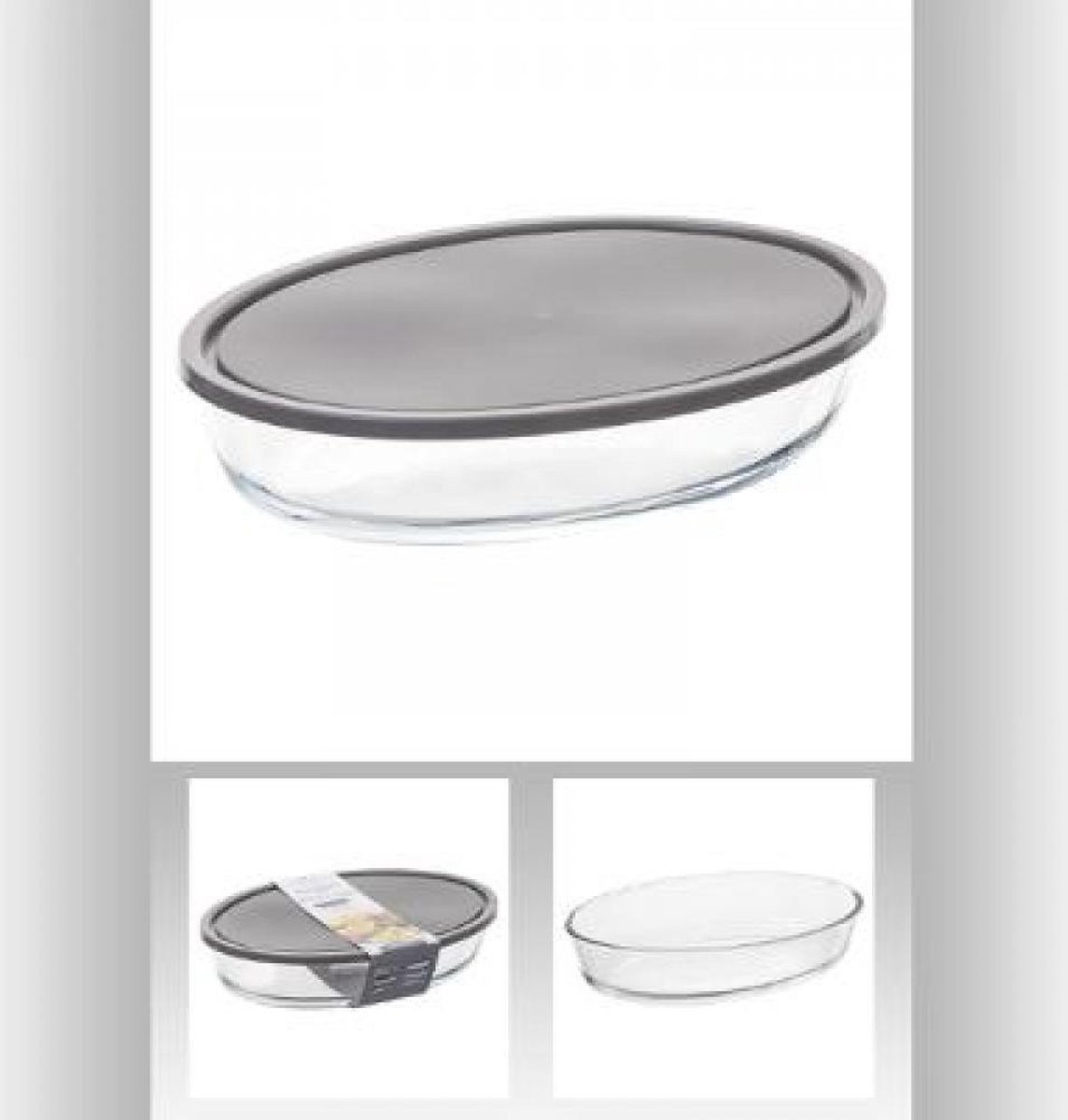 Glazen bakvorm/ovenschaal - ovaal 30x21x6,5 cm - oven/magnetron/koelkast/diepvriezer/vaatwasserbestendig - met deksel