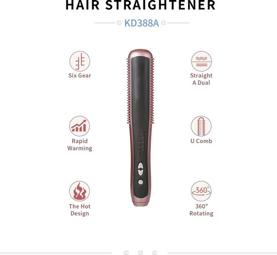 Ayadin KD388A Stijltang-Stijlborstel -Straightening Brush -keramische haarstijler - Elektrische Haarborstel-stijltang-stijl brush-stylingtool-Zwart/Roos