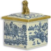 Boîte en porcelaine avec couvercle - bronze - bleu - hauteur 13cm