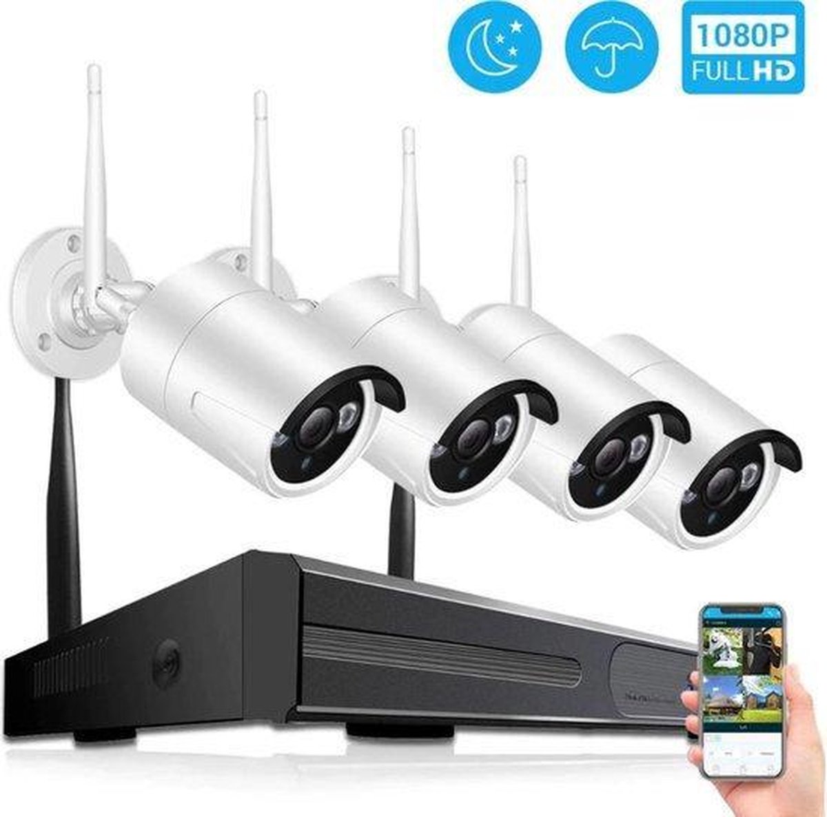 Draadloze Camera Bewakingssysteem - Wifi Kit - 500gb - Wit Camera's