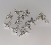 8 x Tibetaans zilver IJsvogel, dubbelzijdig Bedel met ringetjes, 13x19mm, prachtig om sieraden zoals oorbellen, armband en als hanger.